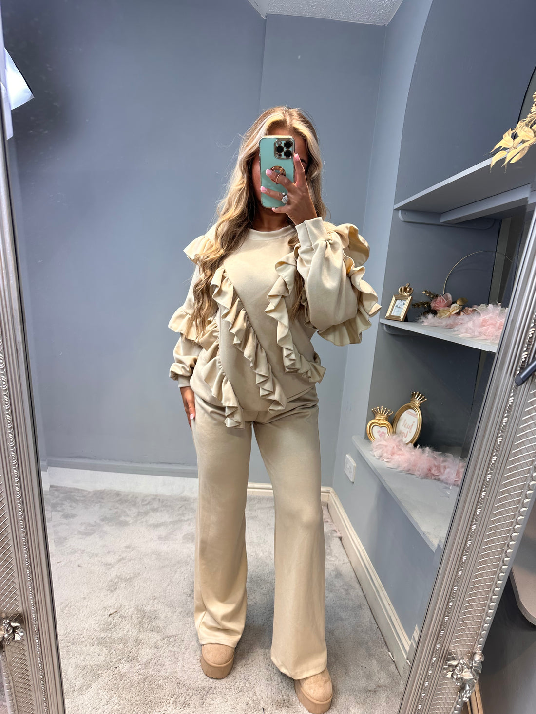 Ladies Fleeced Ruffled Flare & Frilly Long Sleeve Loungewear