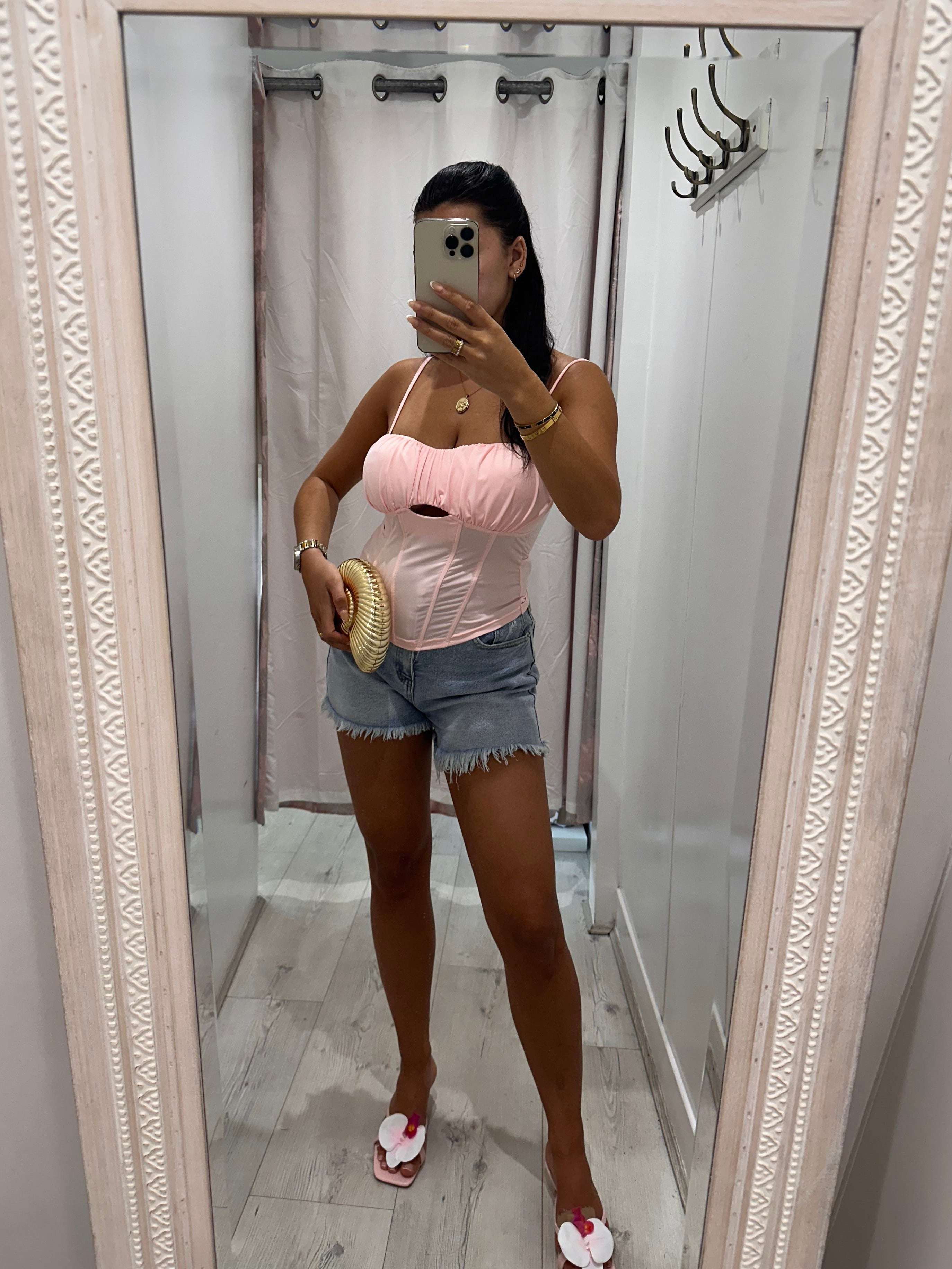 NIA Sparkle Pocket denim shorts for women with glittery pockets and stylish summer design