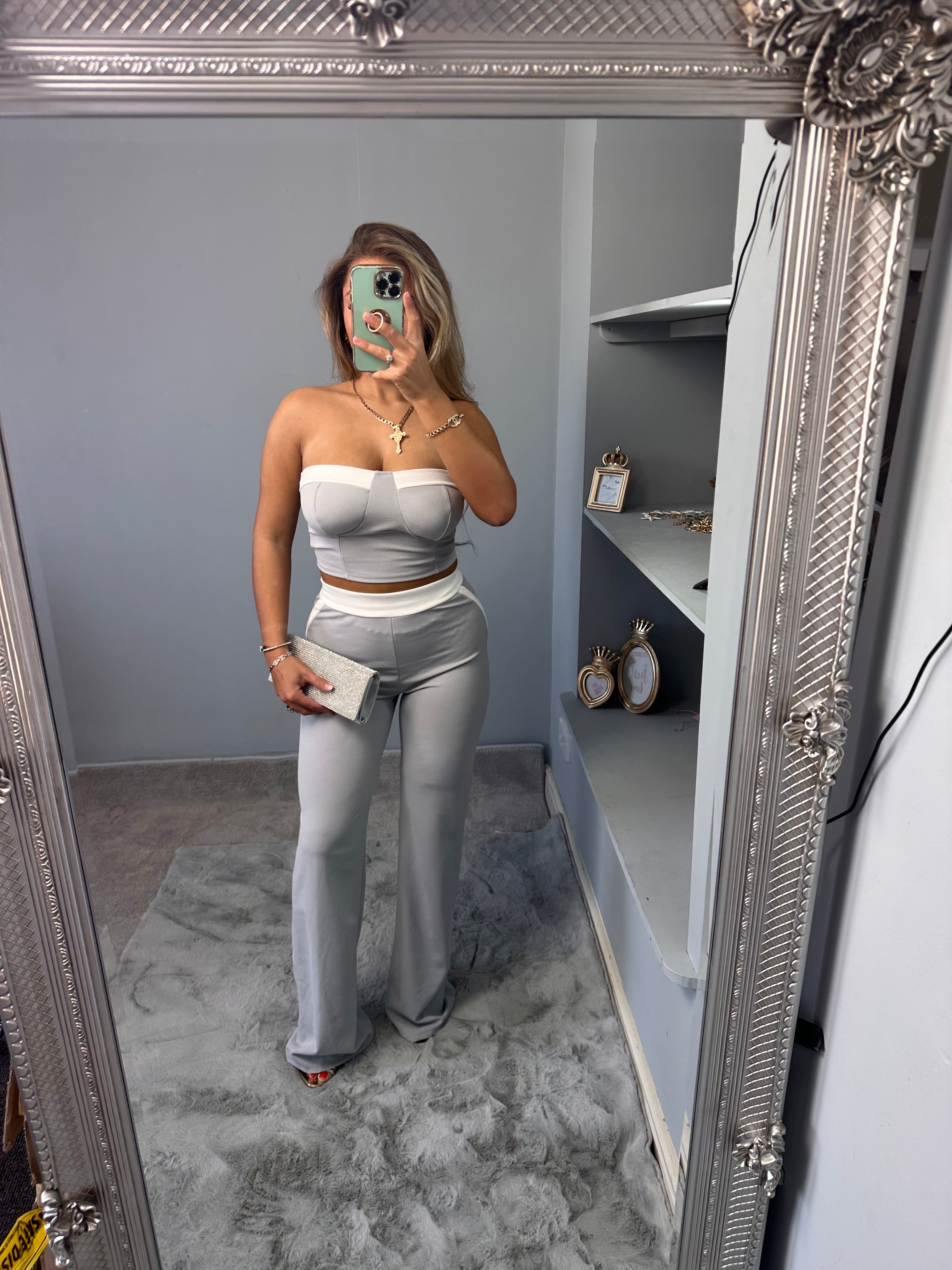 EMMIE bandeau fold over detail top & trousers