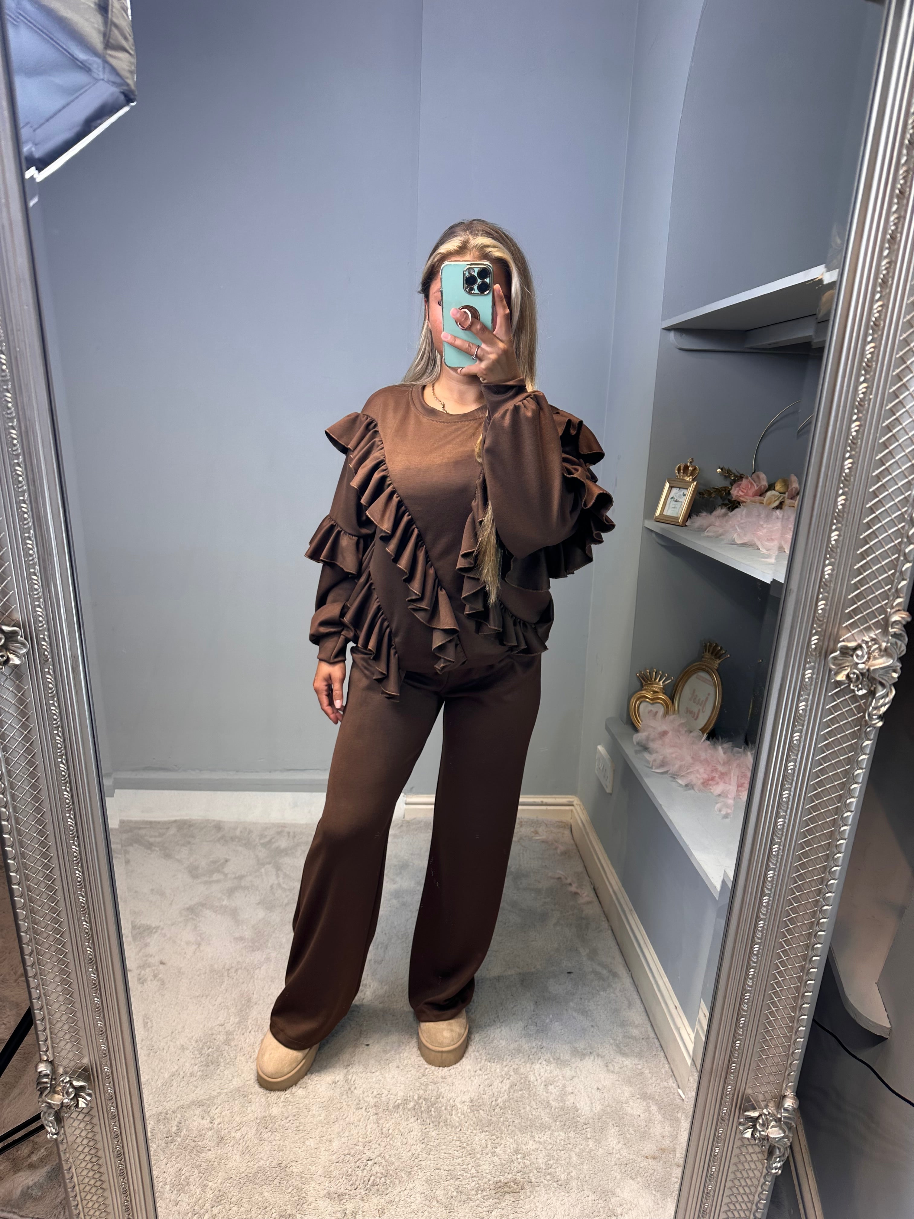 Ladies Fleeced Ruffled Flare & Frilly Long Sleeve Loungewear
