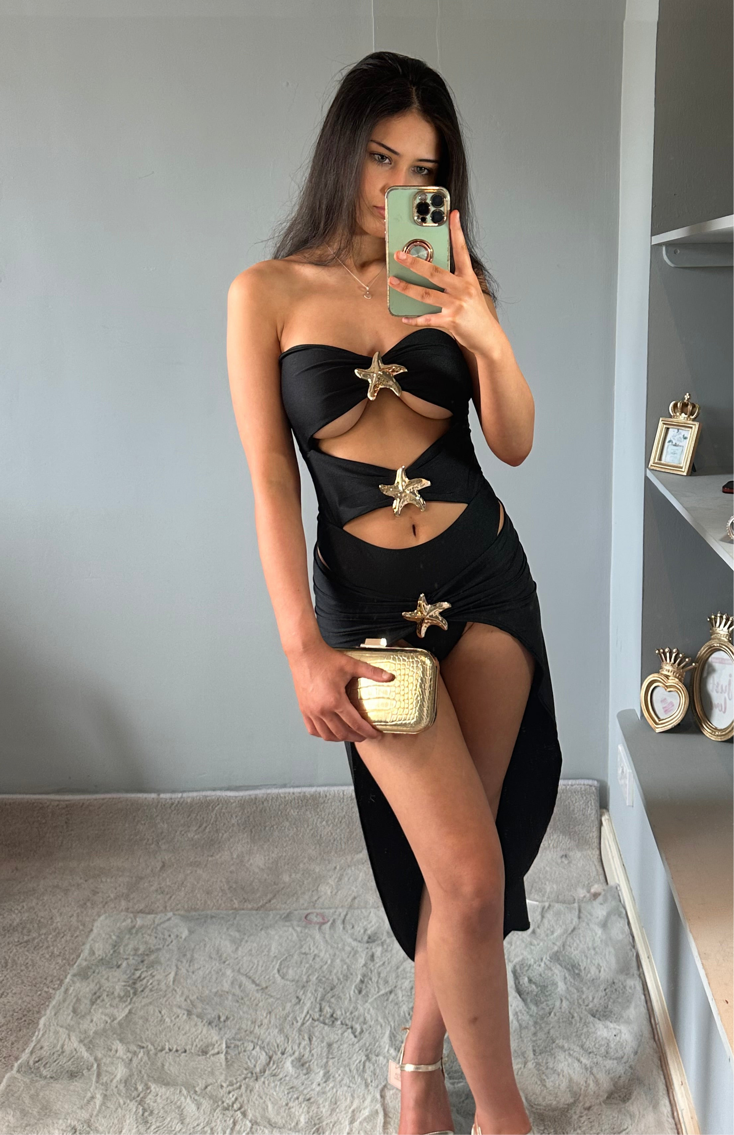 IZZIE starfish detailing cut out bodysuit and slit skirt