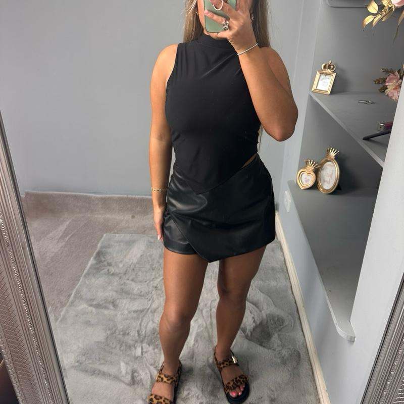Millie Pu Leather Slit Side Skort