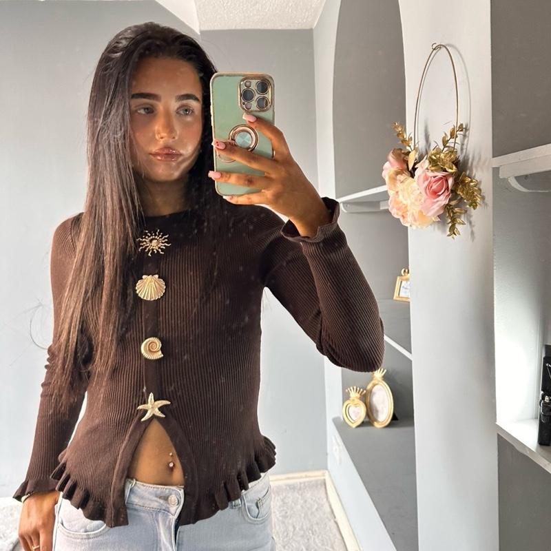 Capri Women’s Knitwear Gold Buttons Top
