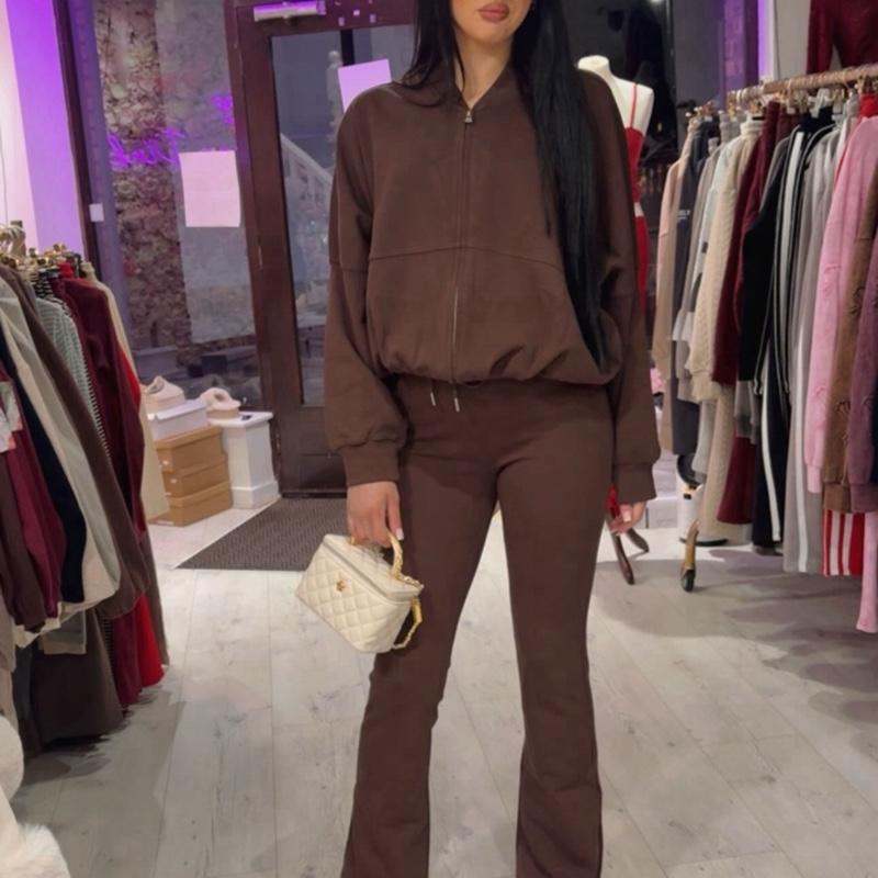 Ensemble blouson bomber zippé et pantalon évasé EVIE