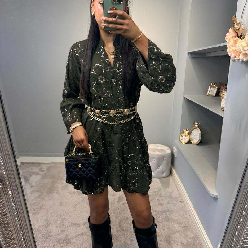 Tia Fitted Printed Long Sleeve Dress