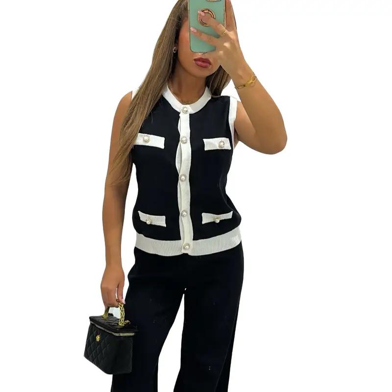 Saffron Sleeveless Knitted Top Trouser Set