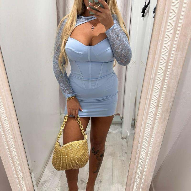 SLOANE Slinky Dress with Lace Sleeve