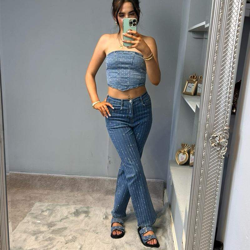 Corset en jean SKY orné de strass