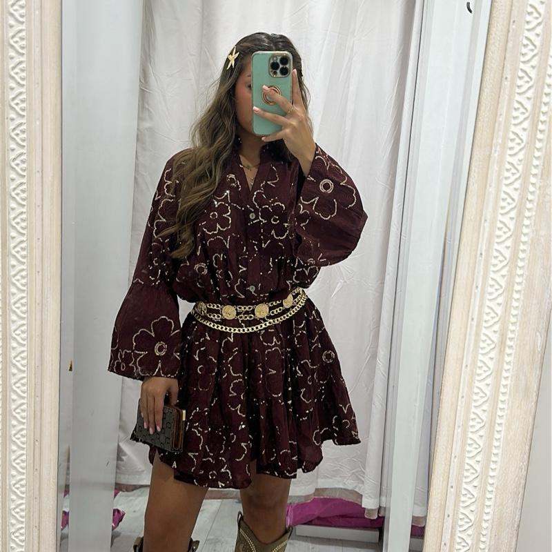 Tia Fitted Printed Long Sleeve Dress