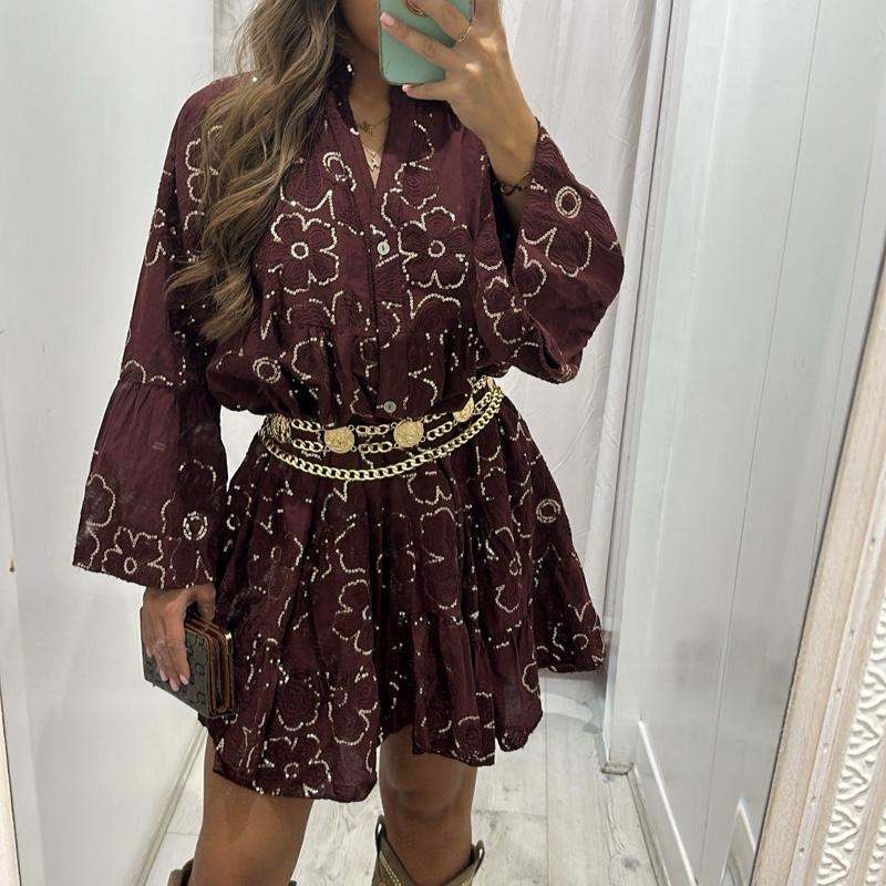 Tia Fitted Printed Long Sleeve Dress