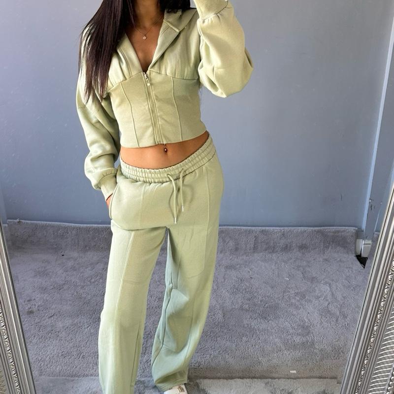Blake Cropped Fleece Zip Up Tracksuit
