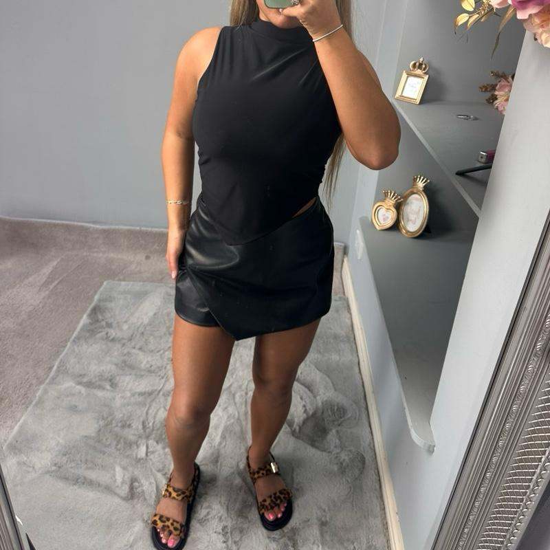 Millie Pu Leather Slit Side Skort
