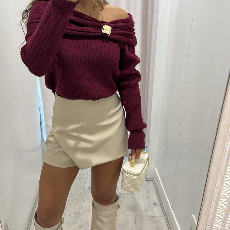 MAE Off Bardot Jumper With Buckle Detail