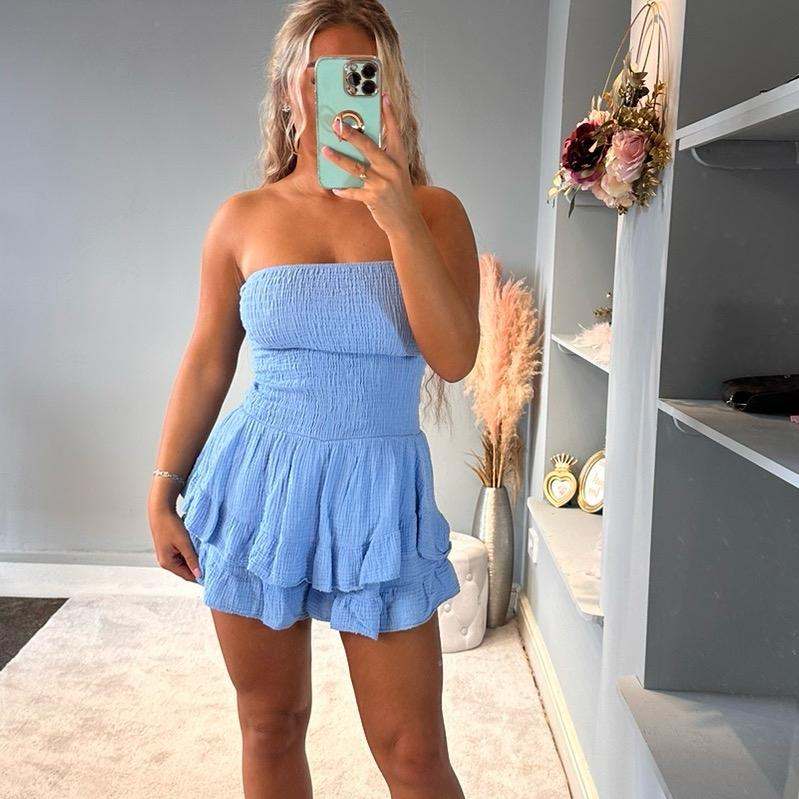 Lola Cheesecloth Summer mini playsuit with frilly bandeau top and lightweight shorts