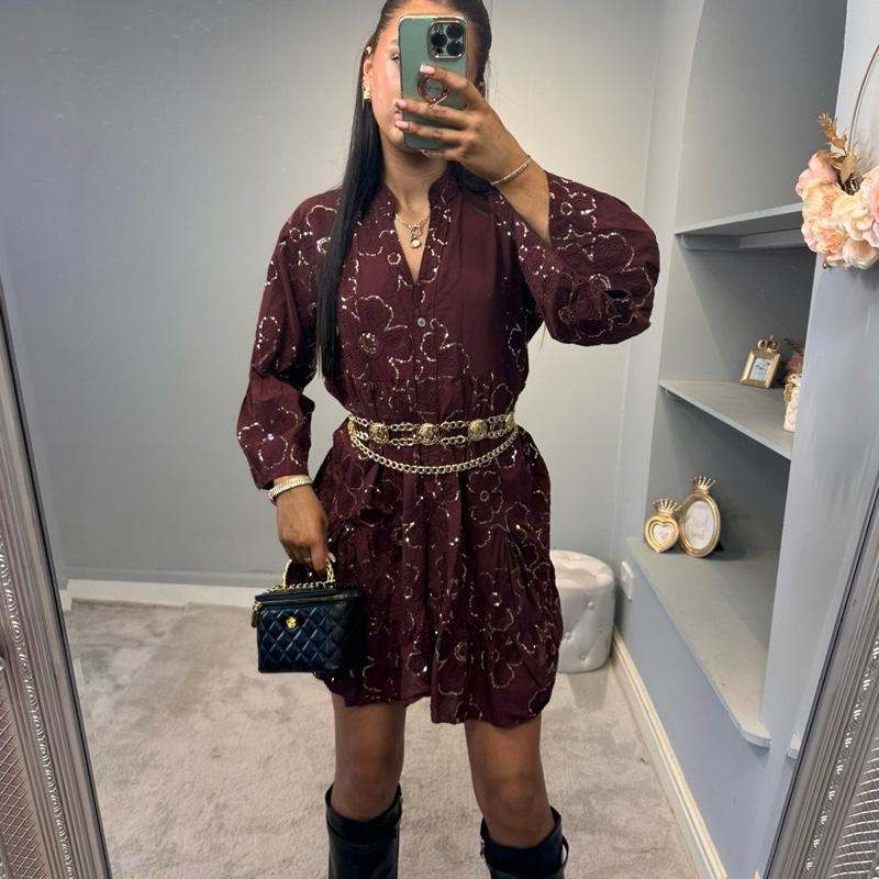 Tia Fitted Printed Long Sleeve Dress