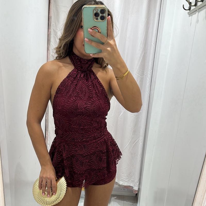 Dayna Red Halter Neck Playsuit