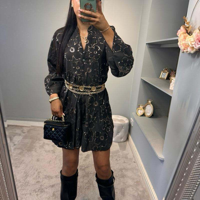 Tia Fitted Printed Long Sleeve Dress