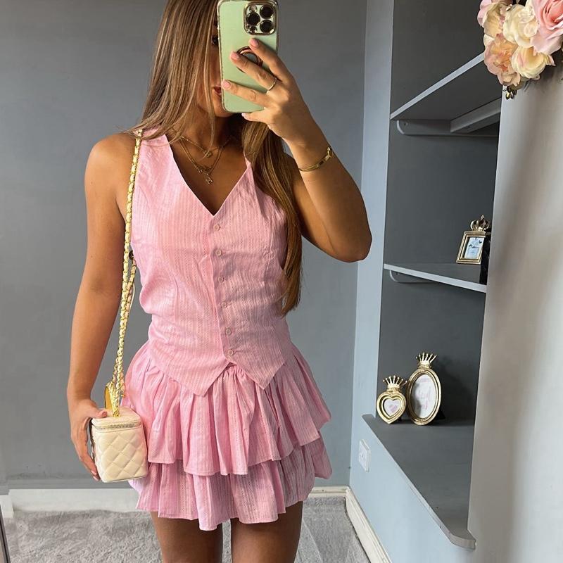 Holly Ruffled Skirt Button Waistcoat playsuit