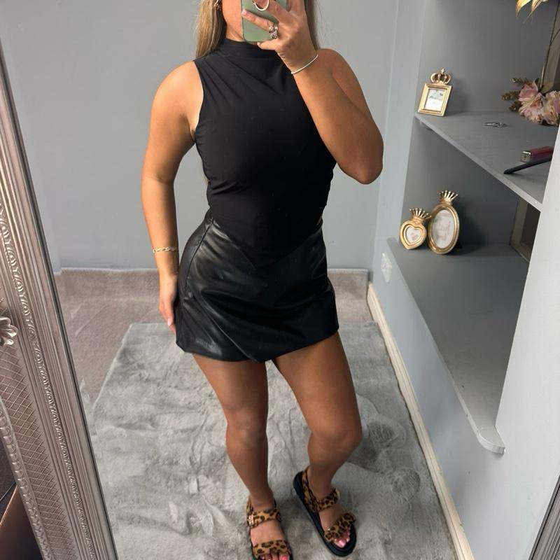 Millie Pu Leather Slit Side Skort