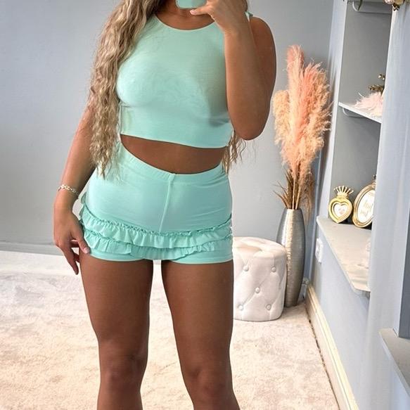 Aqua Frilled Summer Casual Co-Ord Outfit