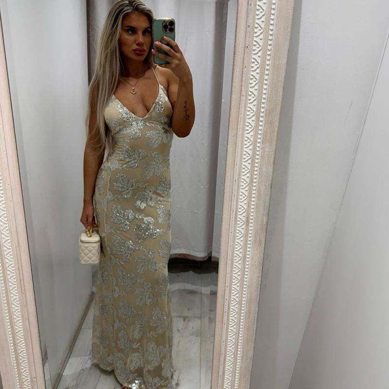 MIRELLE Sequin Open Back Maxi Dress