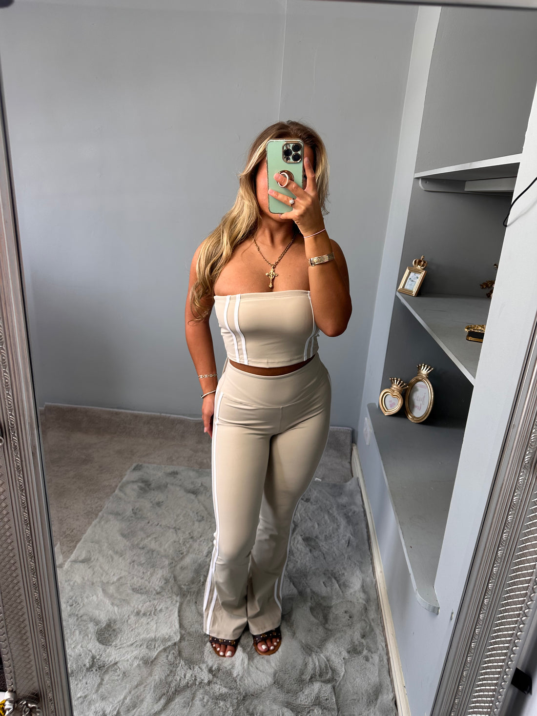 BELLE Yoga Bandeau Striped Top &amp; Flared trousers