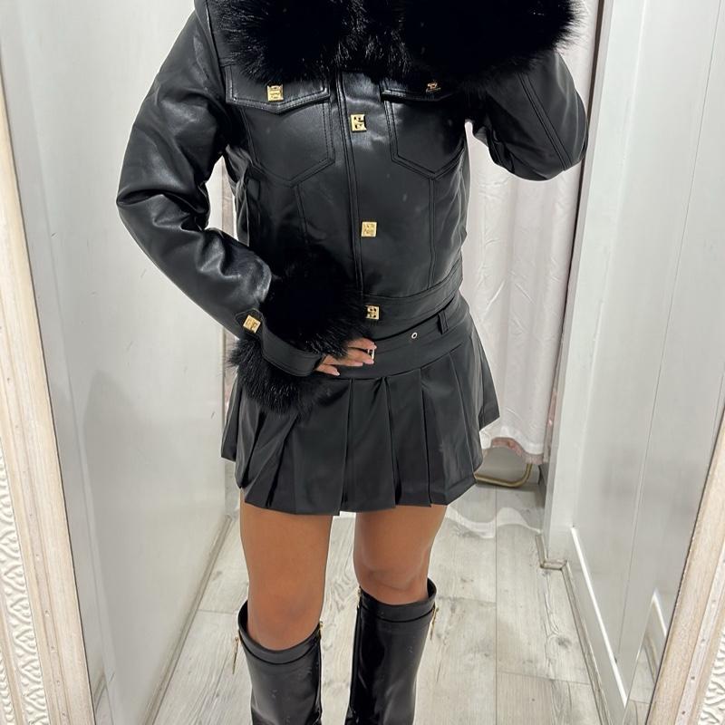 Yasmin Pu Leather Jacket With Fur Detailing