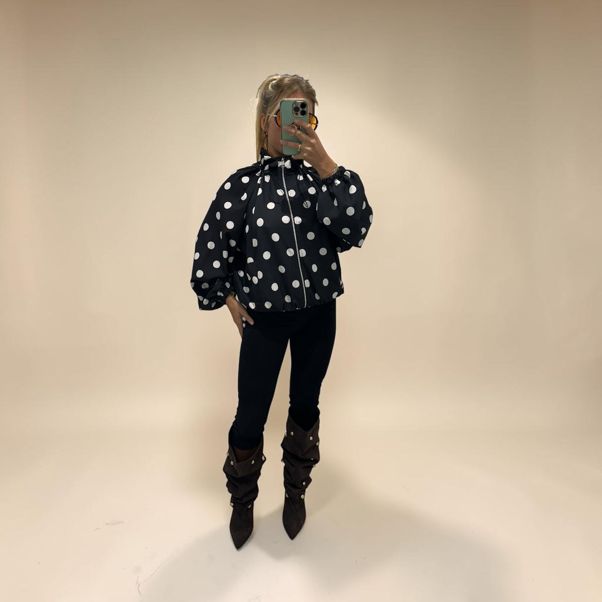 SOLANO Polka Dot Bomber Jacket