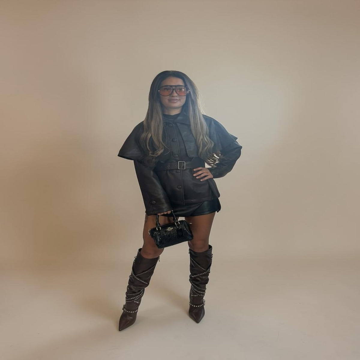 ASHANTE Stylish Leather Jacket With Belted Design