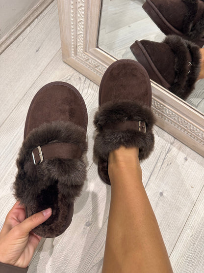 Giovanni BROWN Fur Slippers