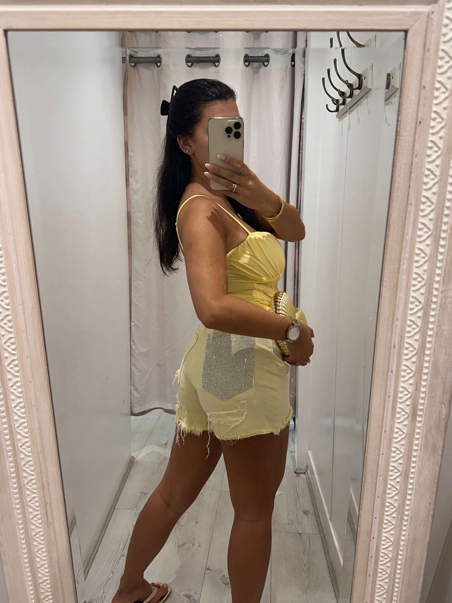 NIA Sparkle Pocket Denim Shorts with glittery pockets for womenswear summer style