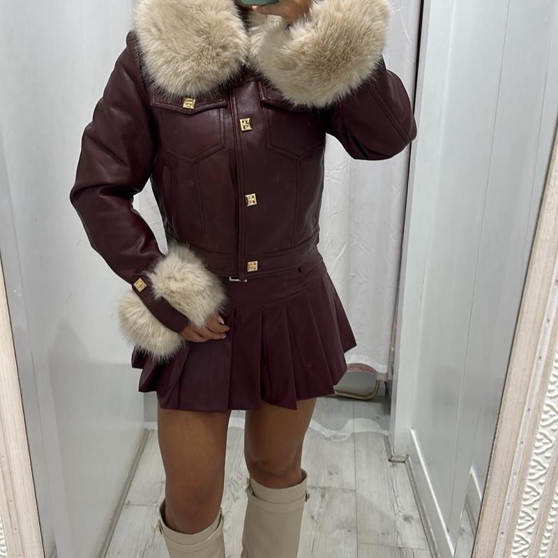 Yasmin Pu Leather Jacket With Fur Detailing