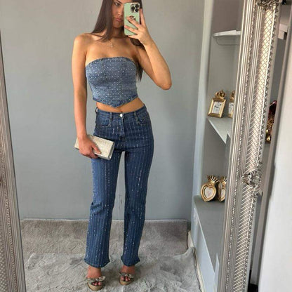 Corset en jean SKY orné de strass