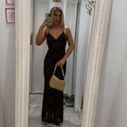 MIRELLE Sequin Open Back Maxi Dress