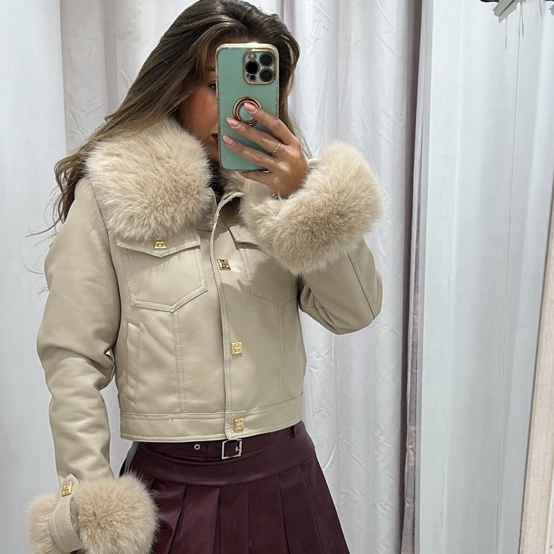 Yasmin Pu Leather Jacket With Fur Detailing