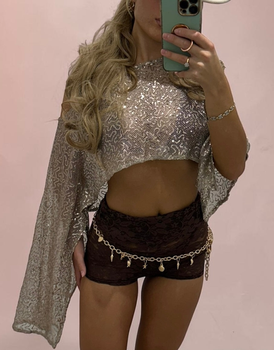 ISLAND Sequin Sheer Poncho