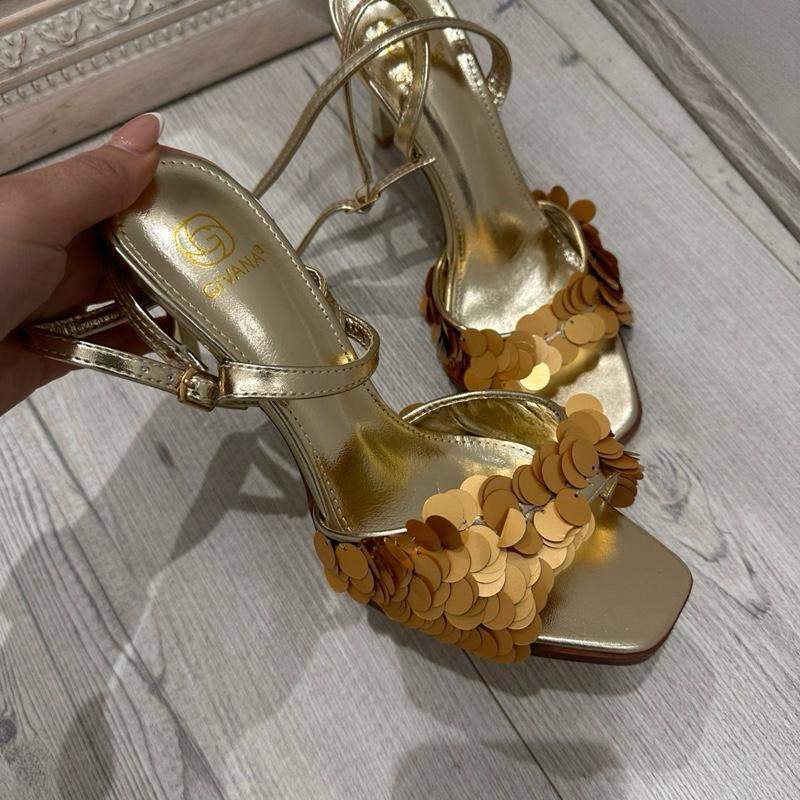 INDIE Gold Sequin Kitten Heels