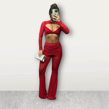 SULLY Sheer &amp; Slinky Flared Trouser Set