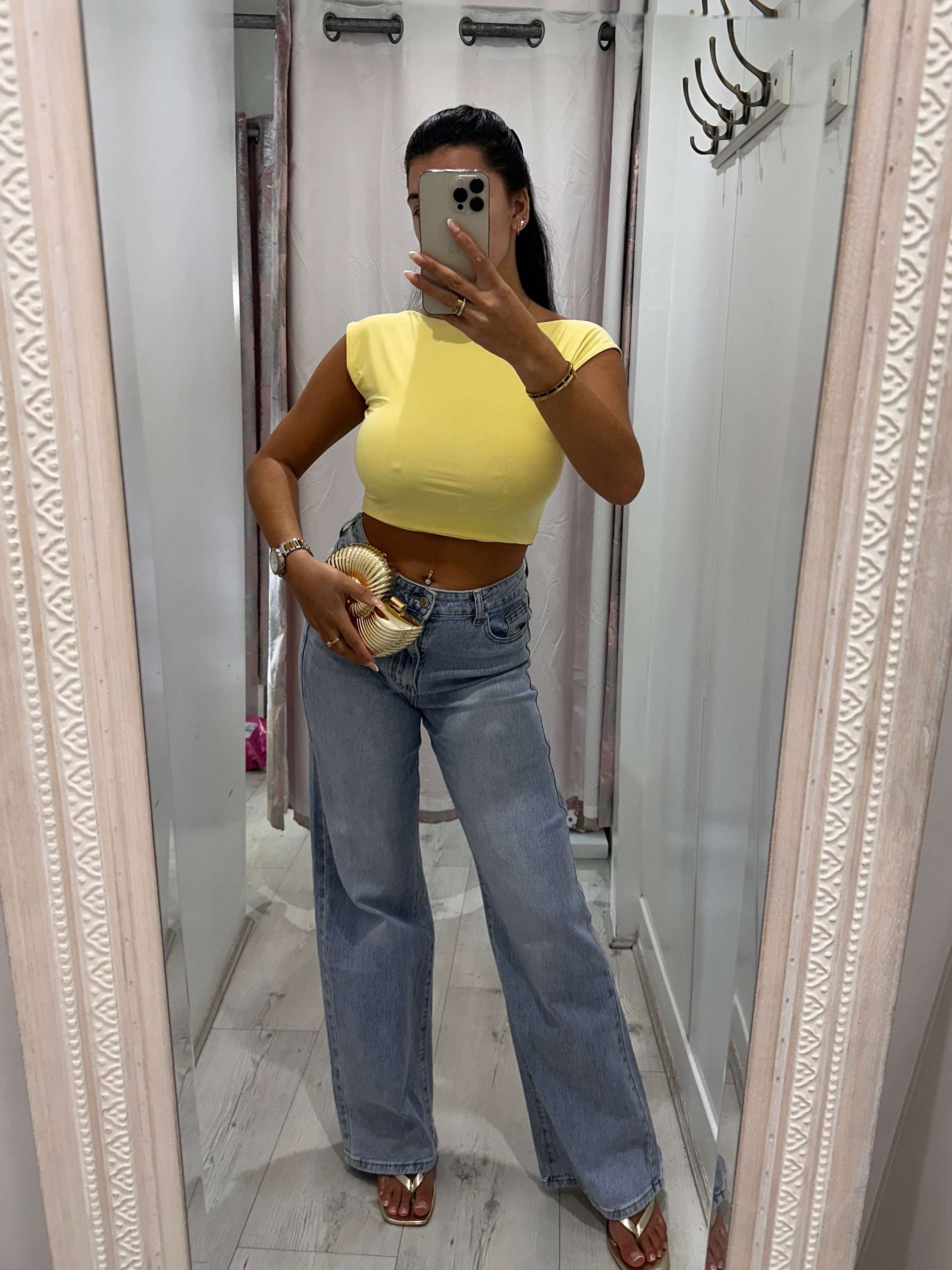 BLYTHE Jean Taille Haute avec Poche Détail Paillettes