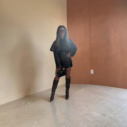 ASHANTE Stylish Leather Jacket With Belted Design
