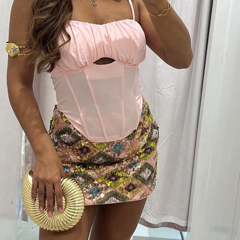 Holiday Stylish Sparkle Pink Mini Skirt