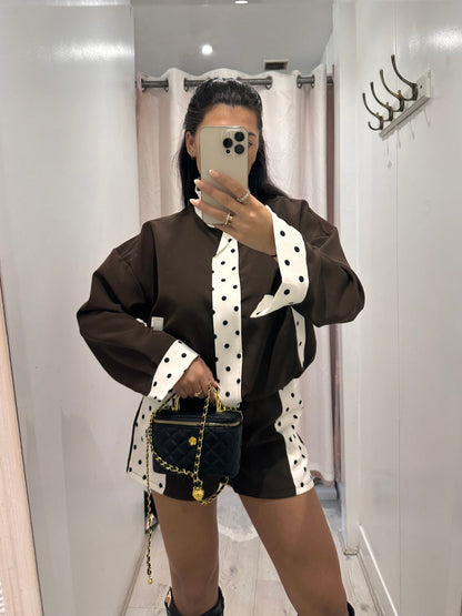 Elodie Polka Dot Jacket and Shirt Set with white polka dots for stylish outfits