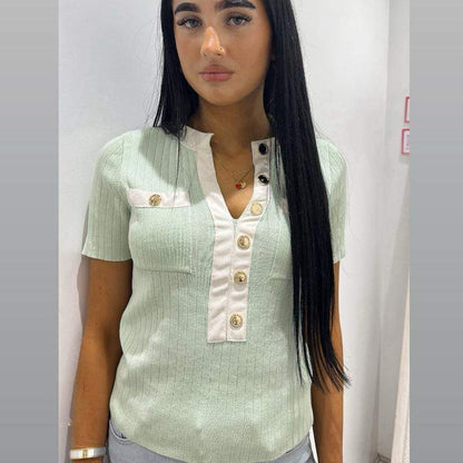 Haut femme HOLLIE à manches courtes avec boutons dorés