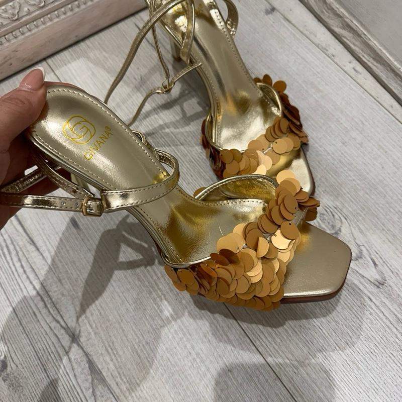 INDIE Gold Sequin Kitten Heels