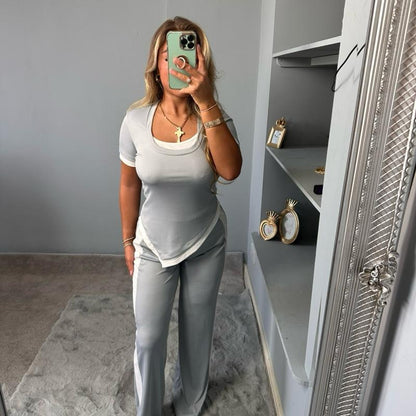 Kassie Stylish Ribbed Blouse Co-Ord Set
