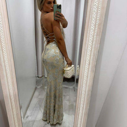 MIRELLE Sequin Open Back Maxi Dress