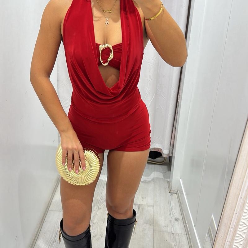 Women’s red bandeau bralette and shorts coord, Ashton sleeveless fashion set.