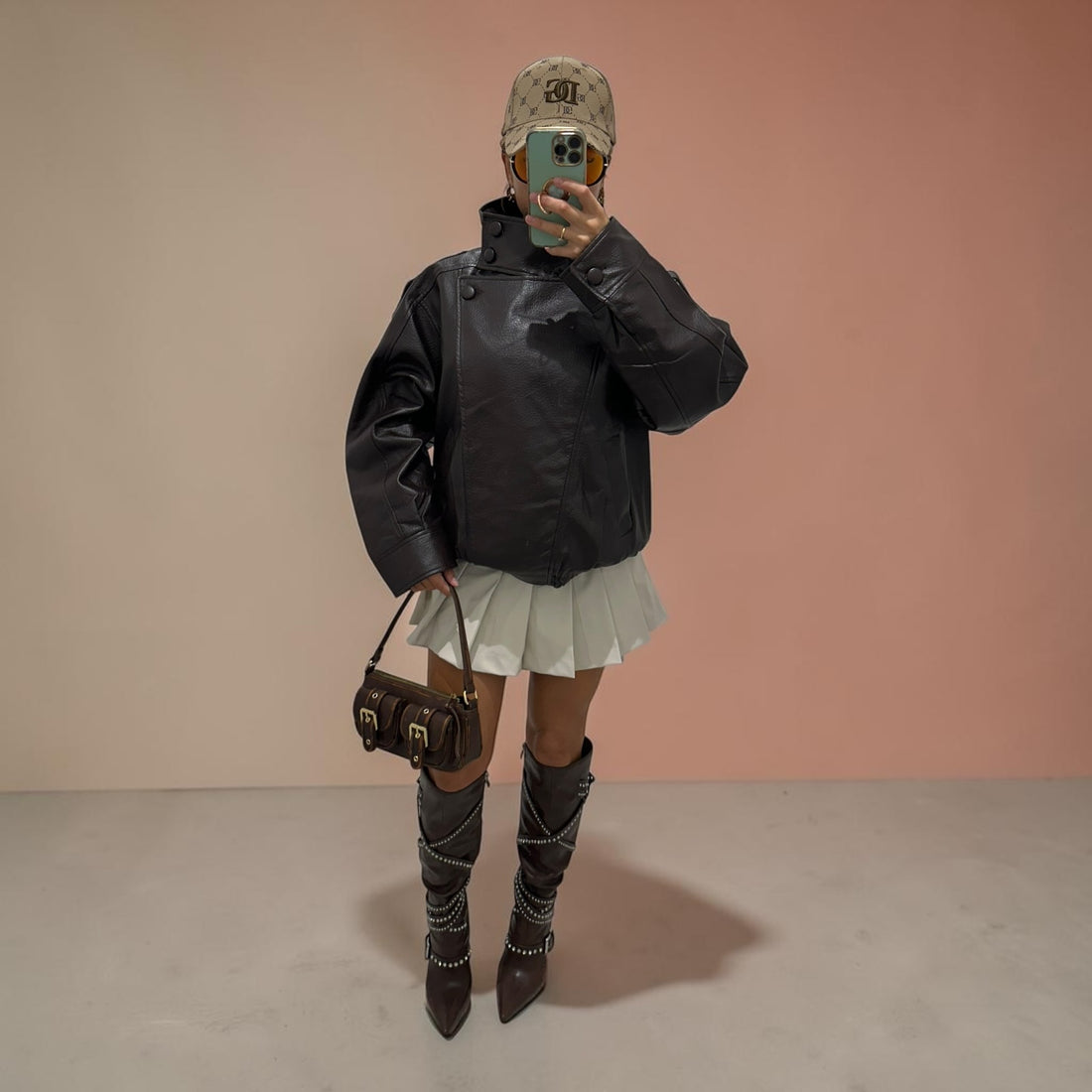 BROOKE Leather Jacket With High Collar Details