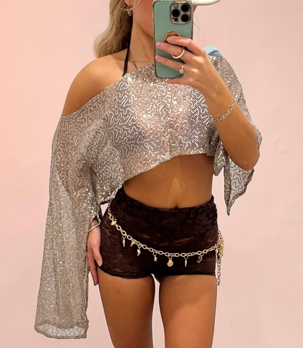 ISLAND Sequin Sheer Poncho