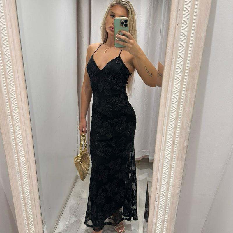 MIRELLE Sequin Open Back Maxi Dress